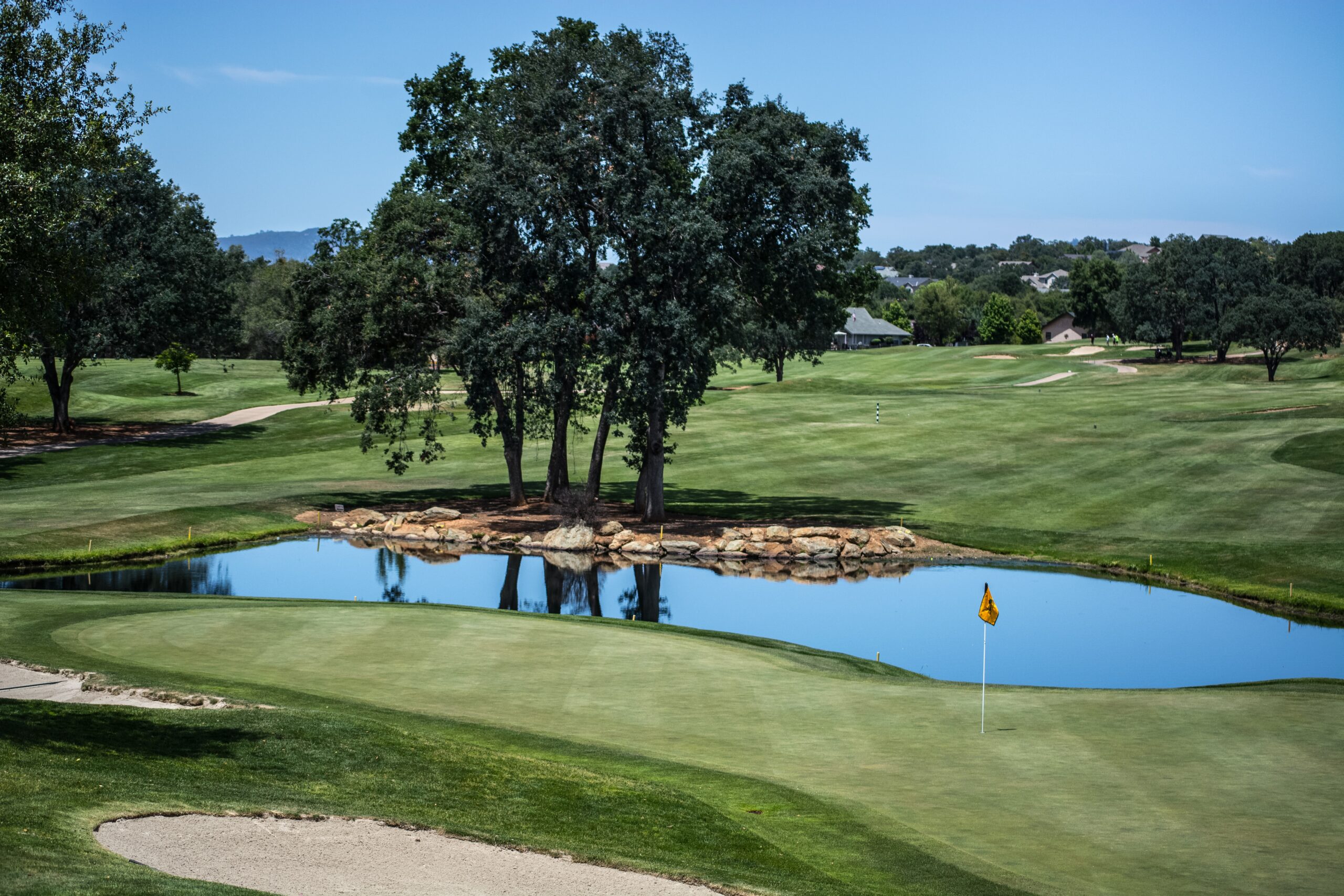 Golf green with pond